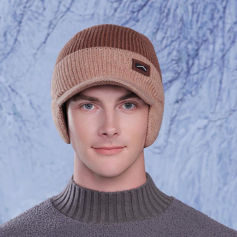 

Knitted Winter Earflap Beanie Hat For Men With Windproof Warmth Outdoor Riding Gear коричневий