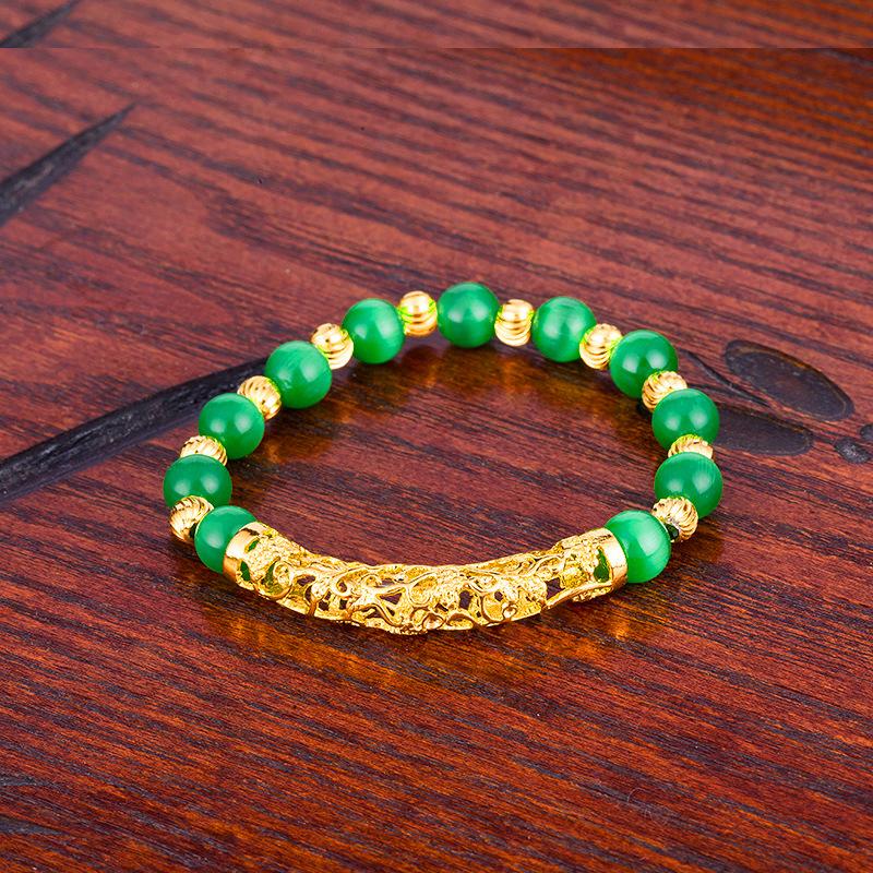 Agate Beads and Elastic Cord Curved Tube Bracelet, Domineering Vietnamese Gold Sand Accessories