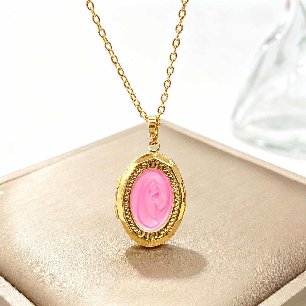New Trendy Openable Oval Enamel Art Photo Box Pendant Necklace Minimalist for Female Male Daily Party Jewelry Accessories