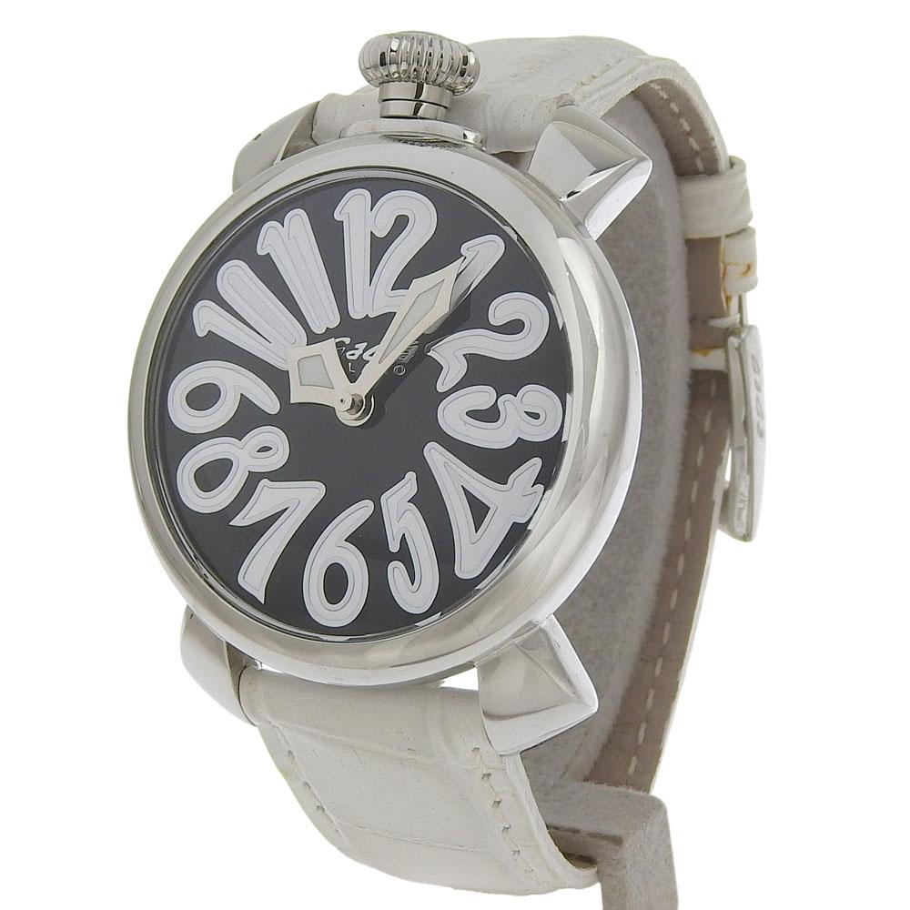 Gaga Milano Manuale 40 Watches 5020 black blackDial Stainless Steel/Embossed Leather Quartz Analog display mens Used