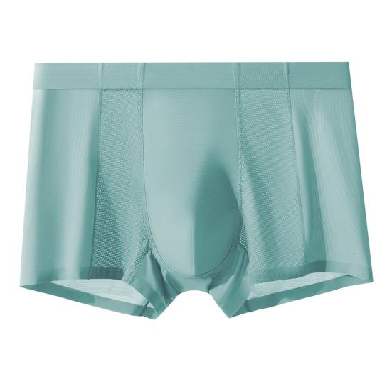 Men Boxer Underwear Mid-rise Elastic Waistband Breathable Mesh Shorts Briefs Solid Color Summer Ice Silk Cooling Panties