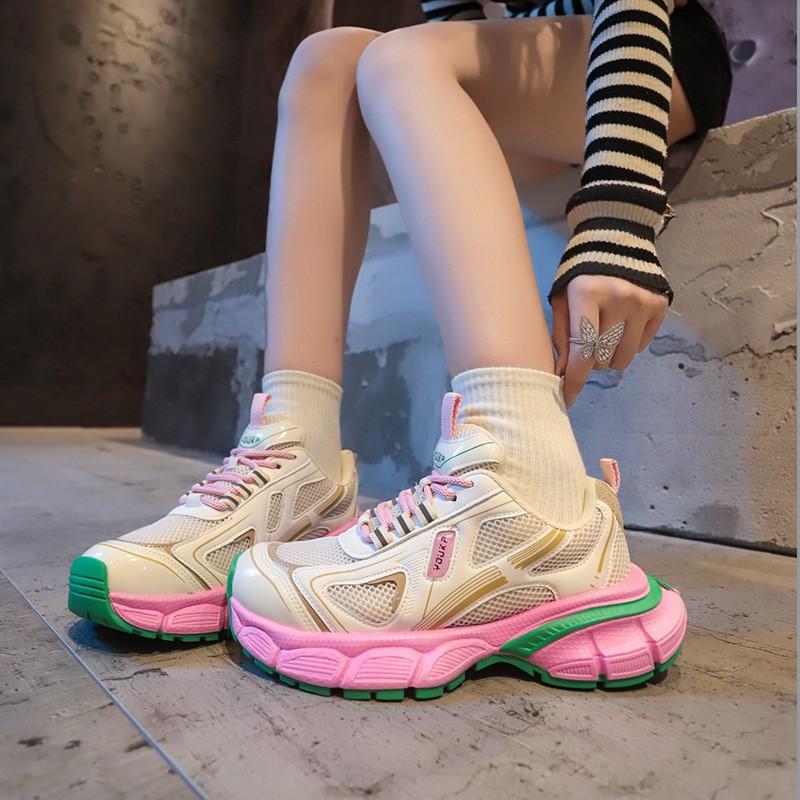 Factory direct sales dad shoes 2025 spring new thick-soled heightened mesh breathable thin sports shoes versatile women's shoes