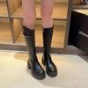 Thick-soled Small Man Velvet Metal Boots British Style Maillard Knight Boots Women's Tall Tube 2025 Autumn and Winter New Models