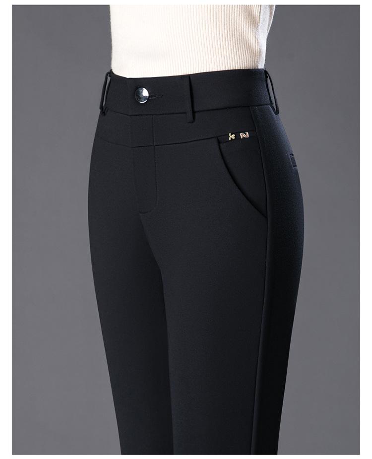 2023 Winter Women's High-Waist Fleece-Lined Straight-Leg Pants - Warm, Elastic, Casual Wear for Moms.