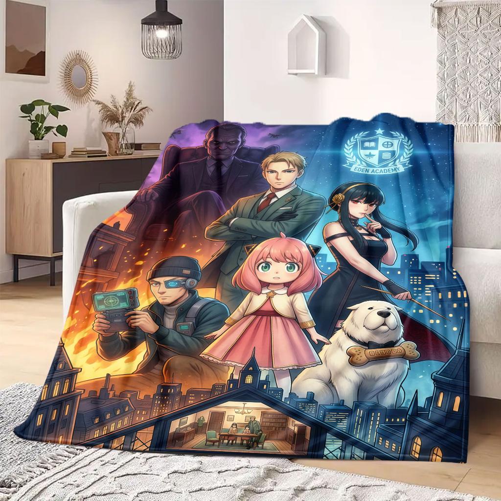 Spy X Family Beautiful Cartoon Flannel Blanket, Printed Decorative Throw, Warm and Soft for Bedroom, Sofa Outdoor_LIAN