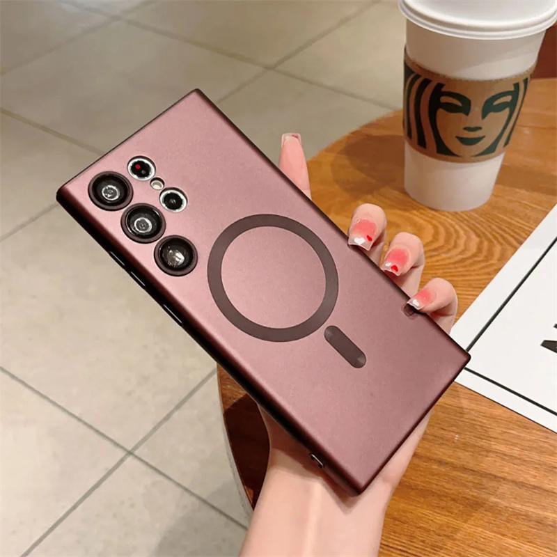 Luxusní matné bezdrátové nabíjení pro pouzdra MagSafe pro Samsung S23 S22 S24 Ultra S21 Fe Plus Magnetický nárazuvzdorný nárazník Zadní kryt