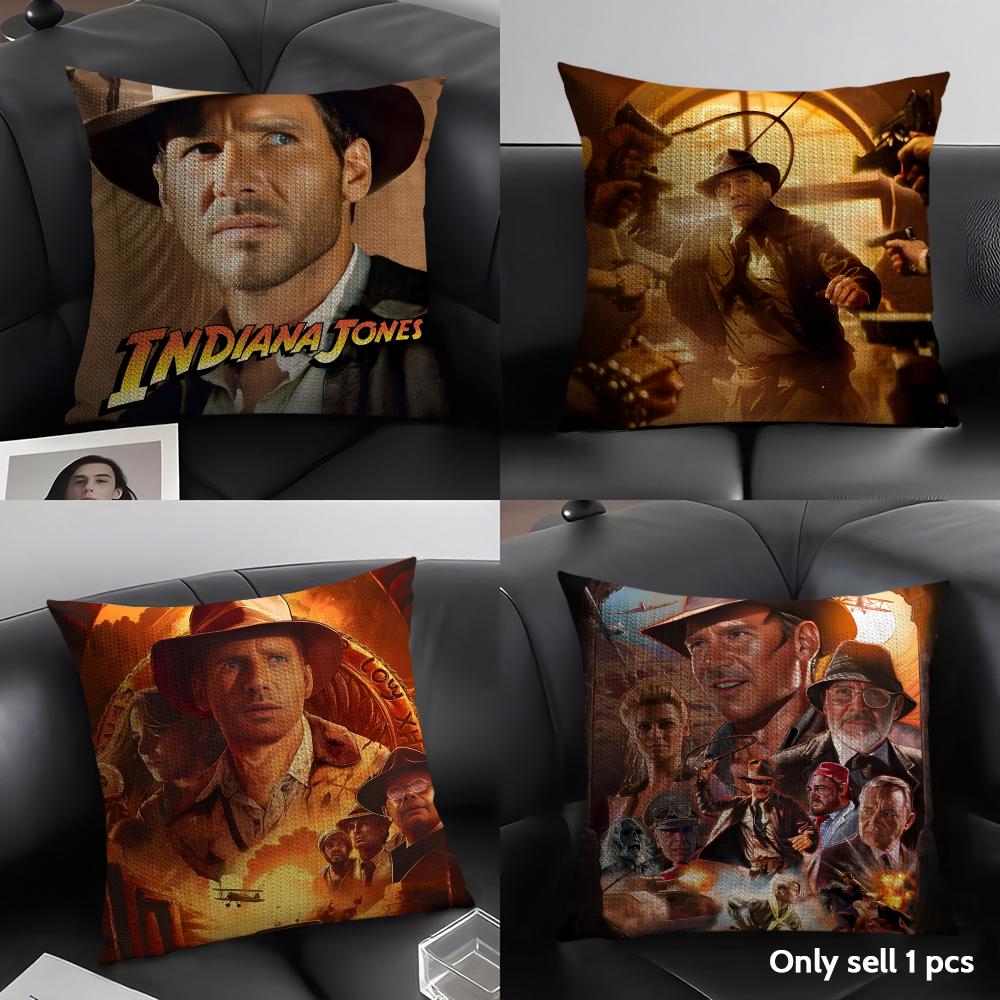 Movie I-Indiana J-Jones Cushion Cover Natural Linen Organic Fabric Double-Sided Printing Sofa Home Decor Gift Pillow Case