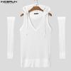 INCERUN Men V Neck Sleeveless Hooded See Through Rib Casual Tank Tops with Oversleeve