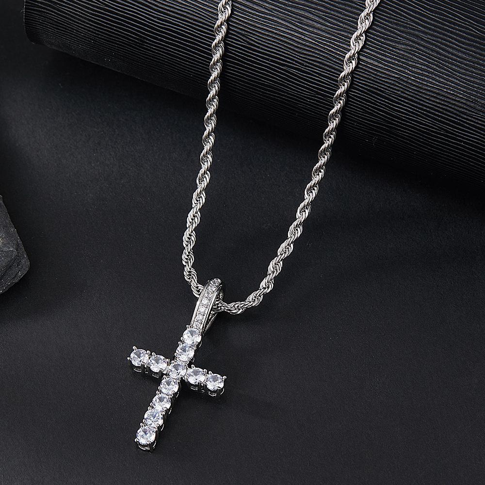 Classic Zircon Cross Necklace Iced Out Hip Hop for Men and Women Bling Pendant Punk Jewelry Gifts