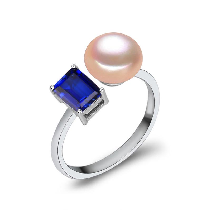 Кільця з натуральними прісноводними перлами LSOOYH для жінок, модні бохо-блакитні кришталеві кільця, ювелірні вироби з перлами