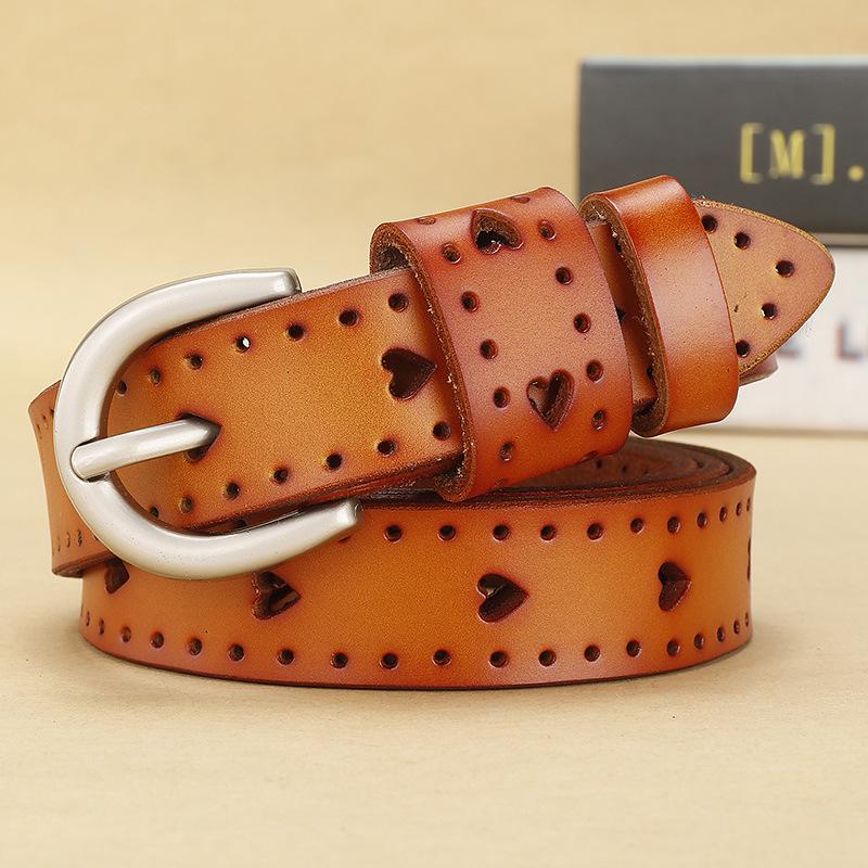 Women'S Belt Genuine Leather Genuine Cowhide Retro Hollow Simple Casual Fashion Decorative Belt Wear-Resistant
