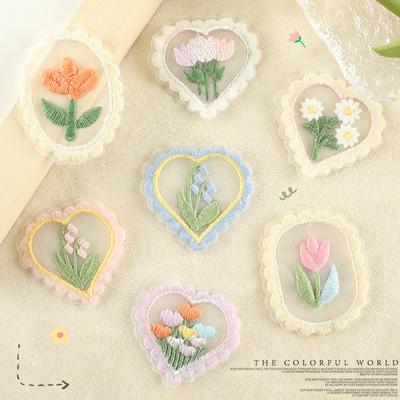 Computer Embroidery Label Cartoon Flower Cloth Label Lace Embroidery Sticker Diy Notebook Accessories Patch Sticker