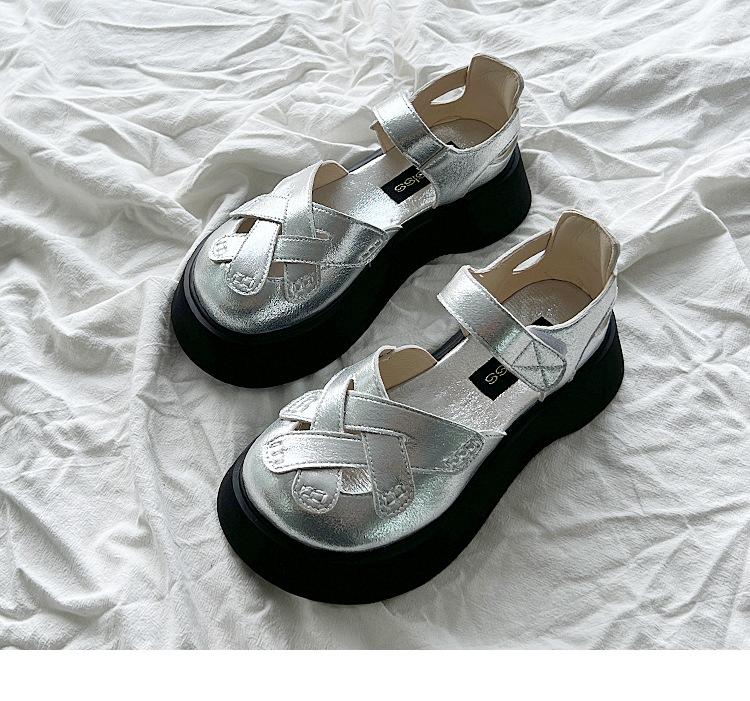 Mode 2025 Été Nouveau Style Rétro Mary Jane Sandales à Bout Fermé pour Femmes Style de Tissage Artistique et Polyvalent Chaussures Romaines à Semelles Épaisses