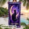 Moonlit Cat Dreams Theme Quick Dry Beach Towel Custom Name Text Print Large Sand Resistant Towel Beach Vacation