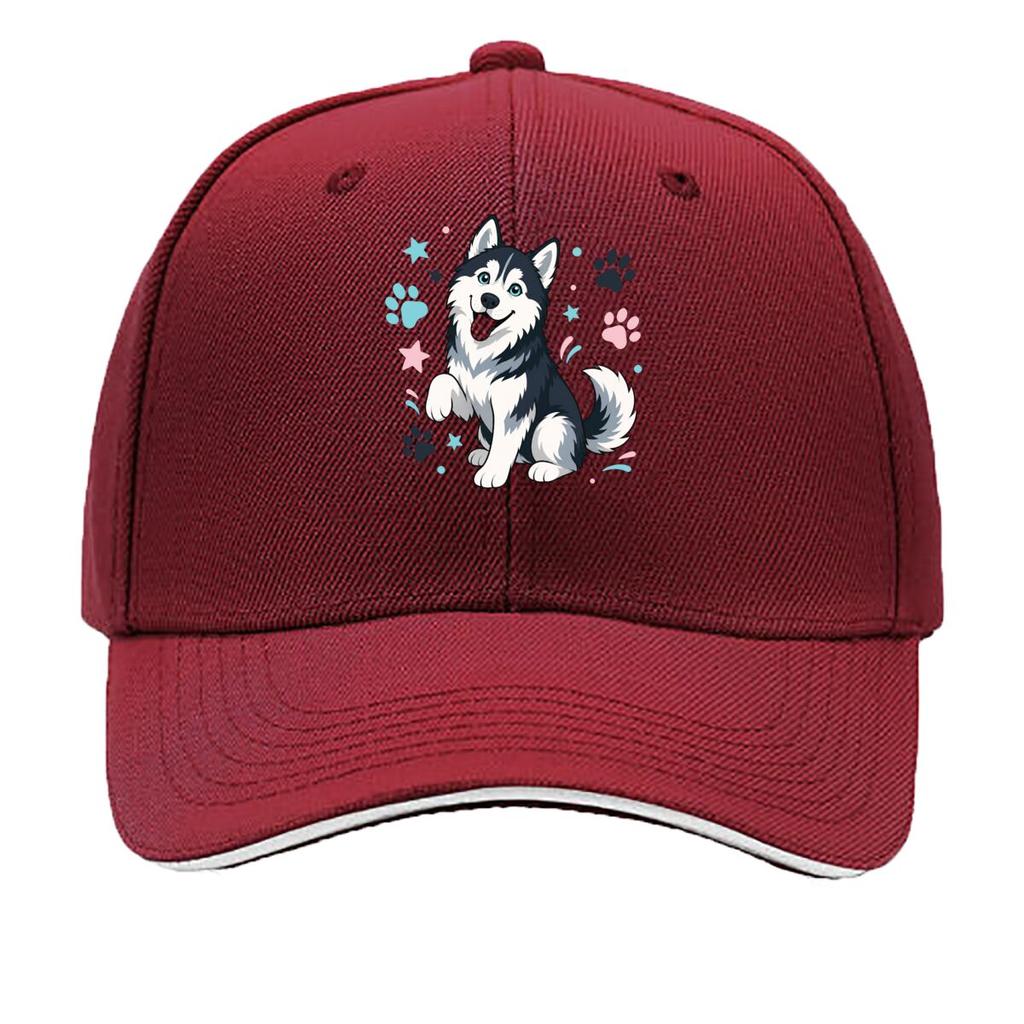 Playful Husky Smiling Pet Illustrati Hip Hop hat Fashion Outdoor Sports Sandwich Baseball Cap