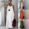 Vestidos Casuales de Verano Primavera Color Sólido Estampado Sin Mangas Cuello en U