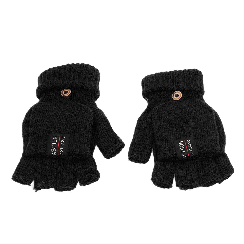 1 Pair USB Heated Gloves Electric Heating Thermal Knitting Gloves Half Finger Winter Hand Warmer for Working Black