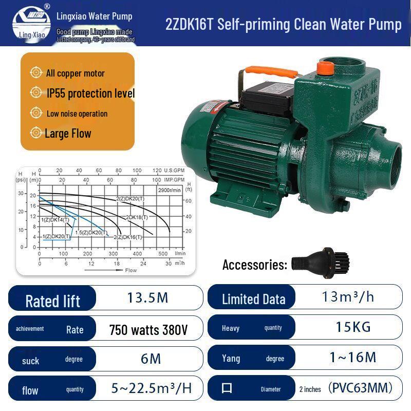 Lingxiao ZDK High Flow Self-Priming Circulation Booster Pump, for Agricultural Irrigation: Clean Water Pump (1, 1.5, 2 Inch)