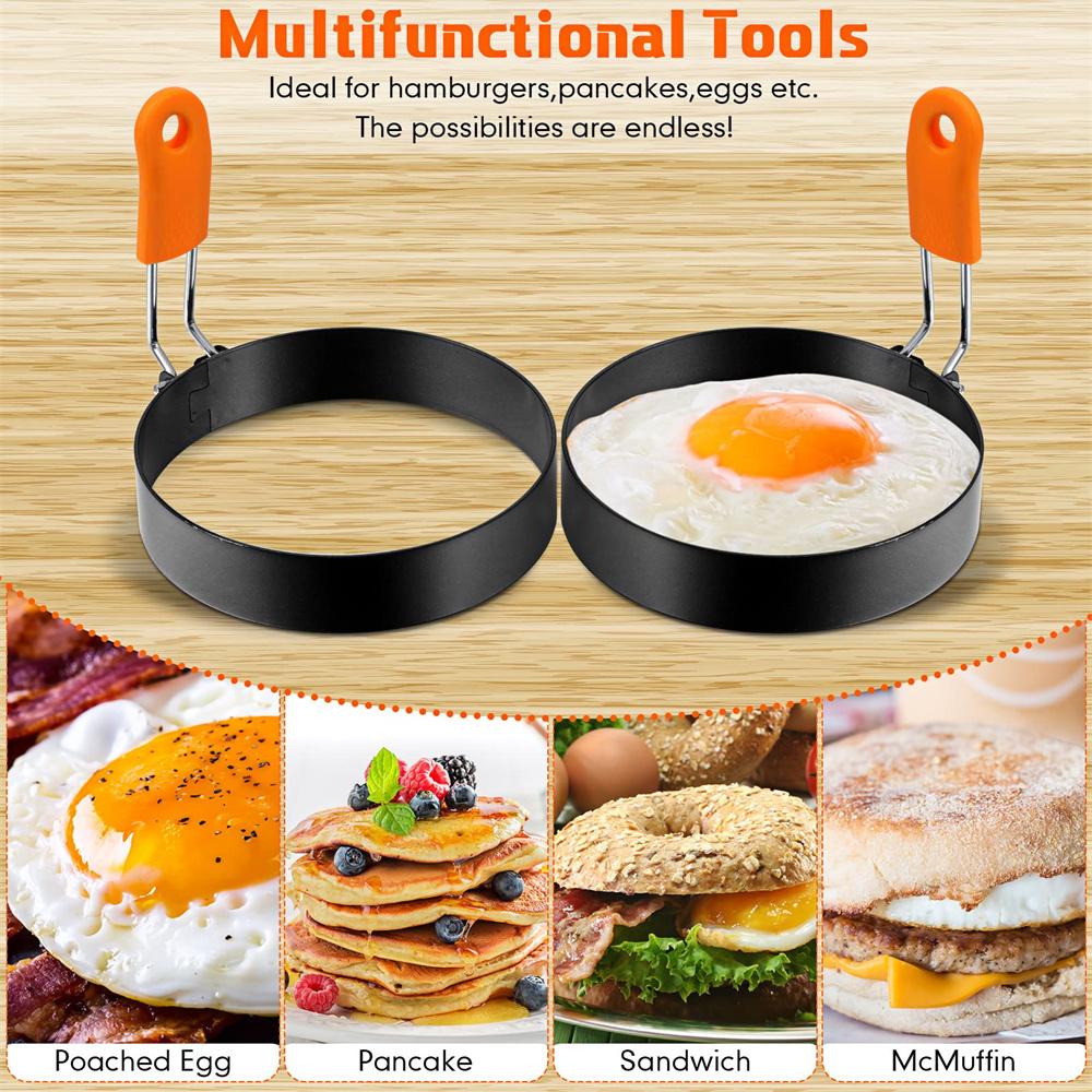 2/4pcs Per Set 6 Inch Professional Pancake Ring Stainless Steel Fried Egg Ring Griddle Shapers for Breakfast Omelette Sandwich
