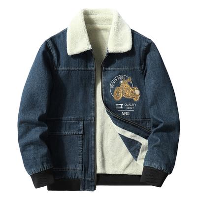 Nuova Giacca da Uomo con Velluto Interno Giacca di Jeans Spessa in Cotone per Autunno e Inverno Calda Giacca Spessa Ricamata per Abbigliamento Giovane da Uomo