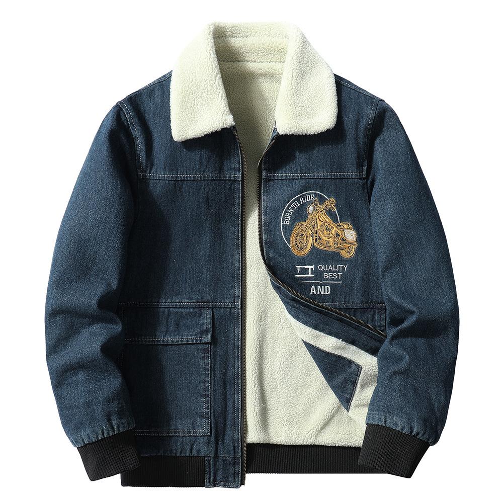 

Новая куртка мужская бархатная куртка джинсовая плотная хлопковая куртка осень и зима теплая вышитая плотная куртка молодежная мужская одежда 2XL