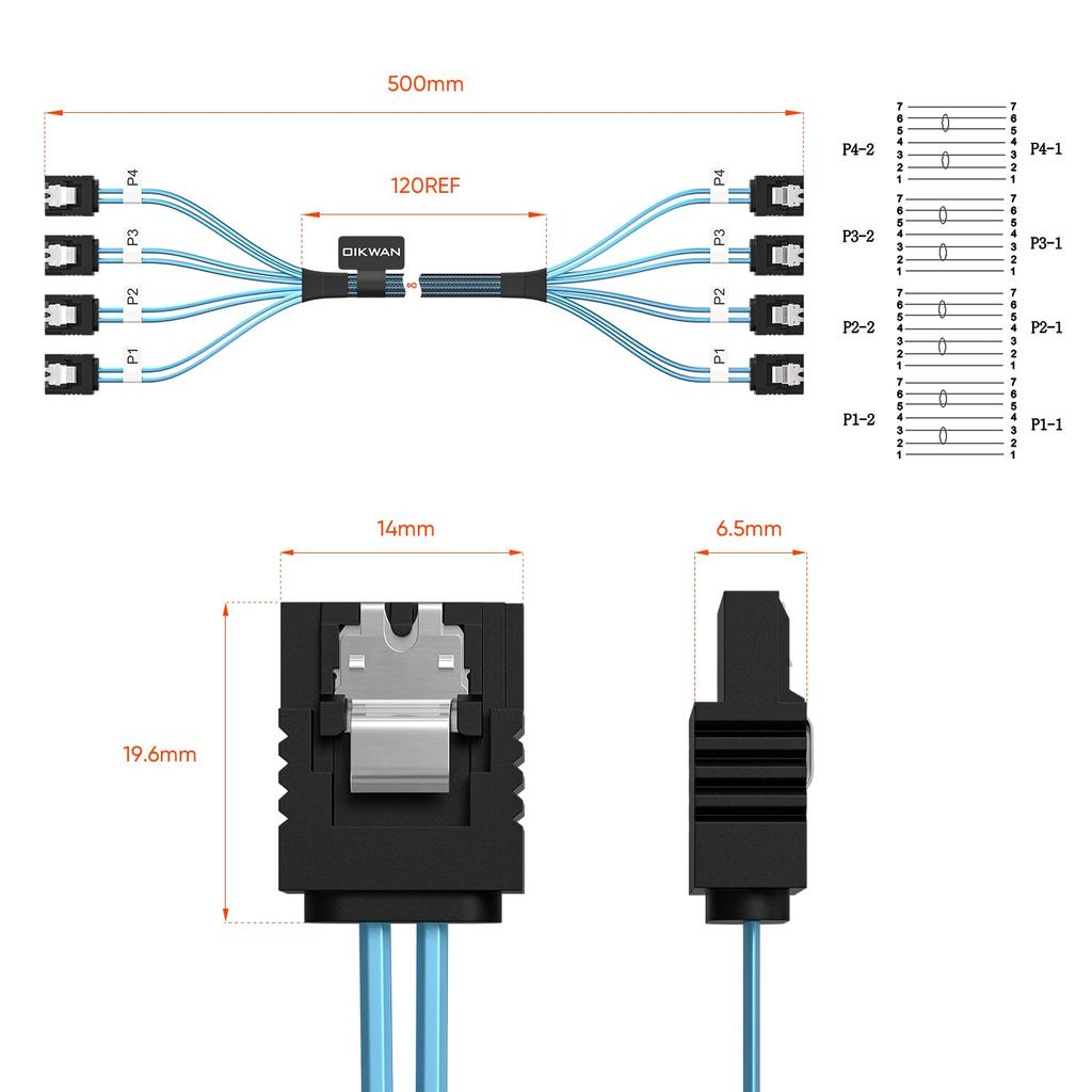OIKWAN to SATA Flexible SATA Straight SATA Data Cable for Bitcoin Computer Server Drive RAID Data Cable SATA-III Cables, 4-Piece Set, 6Gb/s Cable,