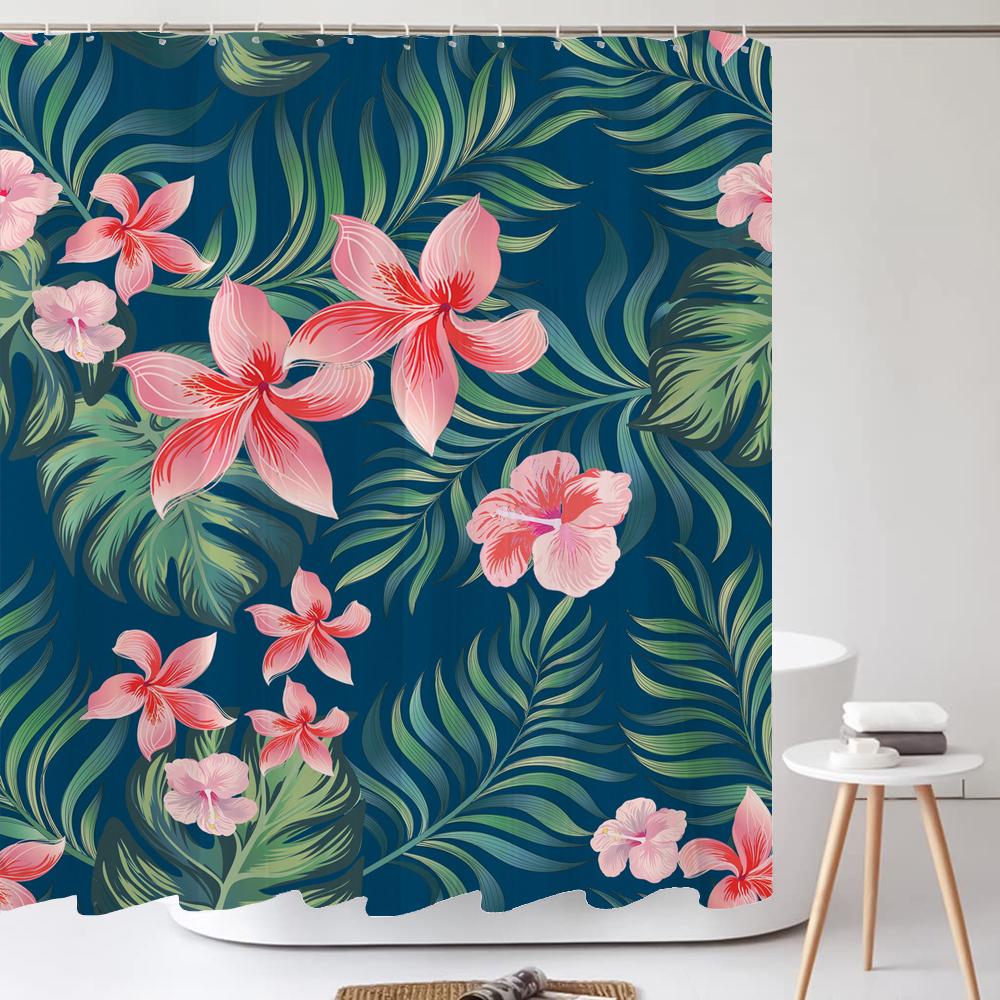 Watercolor Red Flower Shower Curtain Flowers and Plants Waterproof Polyester Bath Curtain For Bathroom Home Decor Accessories