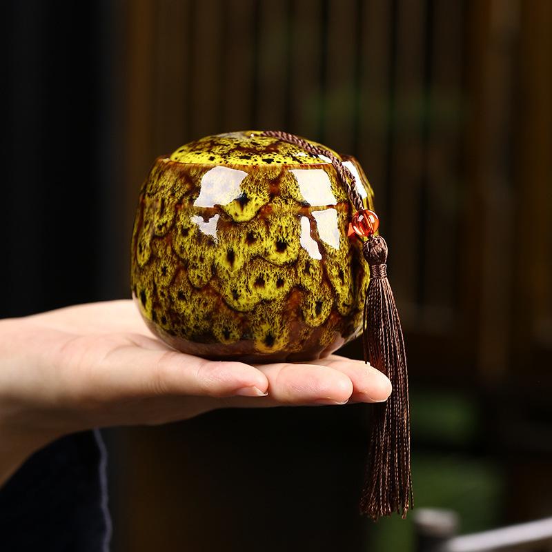 Vintage Glaze Ceramic Jar Wooden Packaging Broken Silver Gift Empty Box Cordyceps Yunnan Red Pu'er Tea Canister