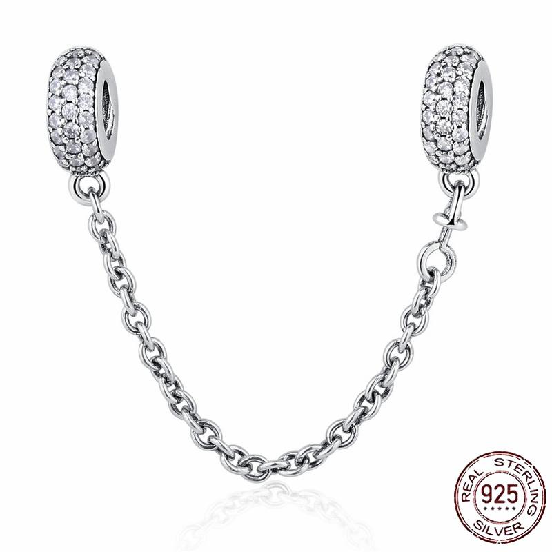 Stříbrný Křišťálový Pavé Bezpečnostní Řetízek Pevný Klip Pramen Přívěsek Vhodný pro Ženy Náramek Stříbrné Šperky Párty Narozeninový Dárek