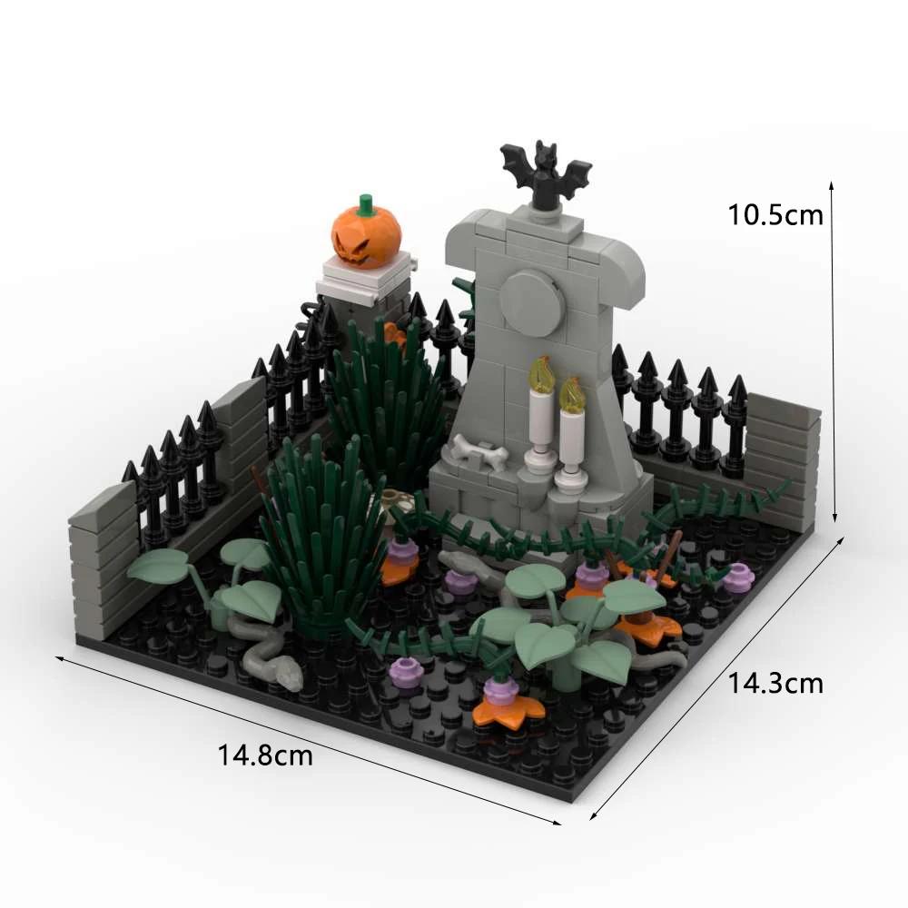 MOC Halloween-themed terrifying atmosphere small scene building block decoration, DIY cemetery small building block model