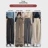High-Waisted Woolen Wide-Leg Pants for Women: Velvet-Lined, Pleated, Slimming, Apricot Color, Perfect for Autumn & Winter