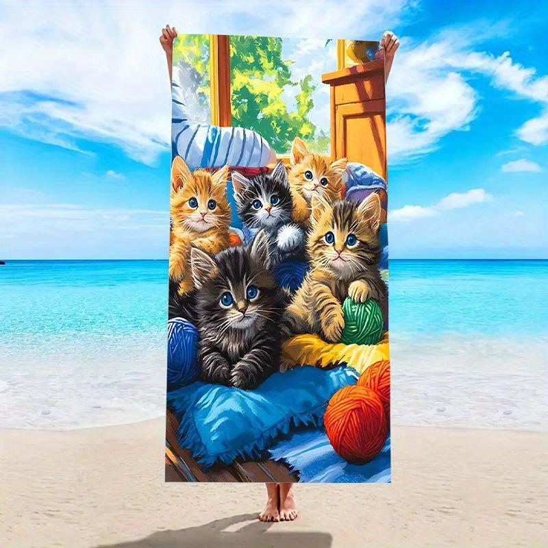 

Adorable Lazy Kittens Print Beach Towel, Extra Large Soft Quick Dry for Pool Camping Travel W40*H60(CM)