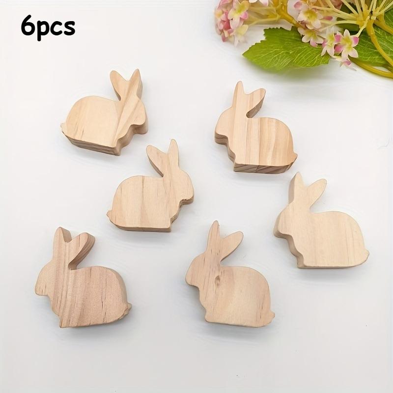 

12pcs/6pcs Easter Rabbit Ornaments Home Crafts Rabbit Decorative Ornaments Cute Wooden 3D Rabbit with Bow and Tail