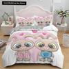 Pink Cartoon Animal King Queen Duvet Cover Kawaii Panda Pattern Bedding Set for Kids Girls Wildlife 2/3pcs Polyester Quilt Cover