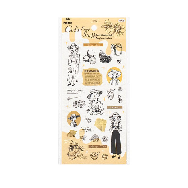 Yuxian Girl's Fruit Story Series: Character-Themed Pet Stickers for Journals (6 Styles)