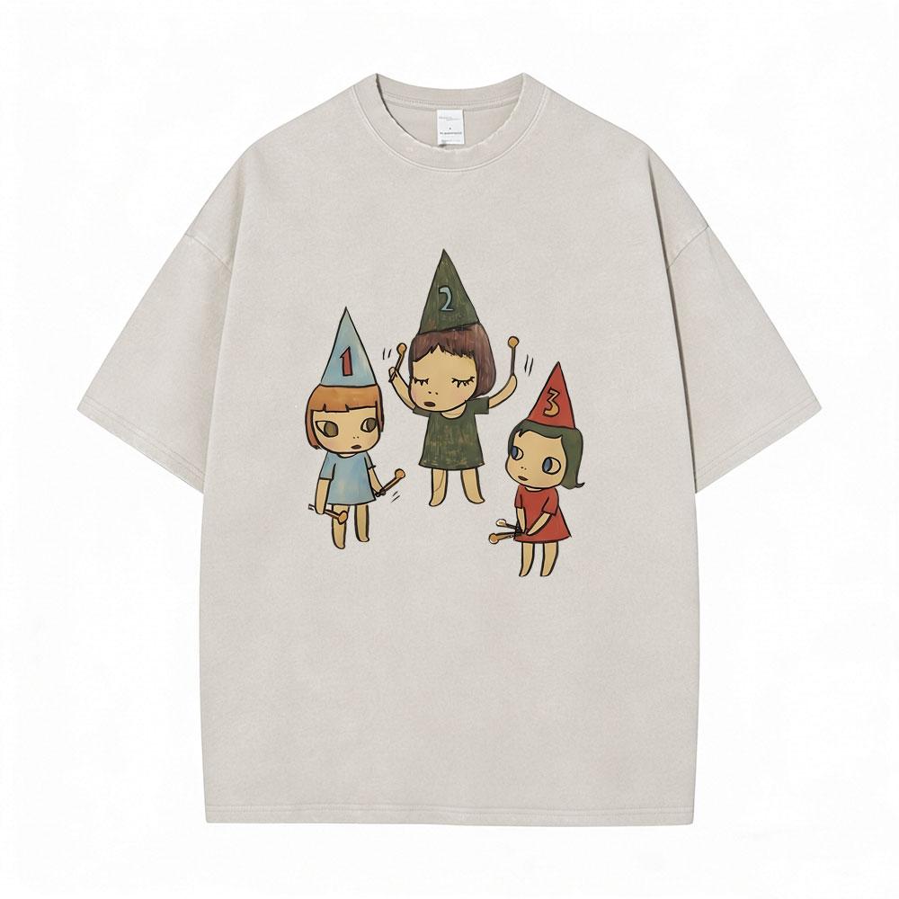 Hot Sale Yoshitomo Nara Vintage Washed Tshirt Men Women Casual Funny T Shirt Male Cotton Oversized Short Sleeve Tops Streetwear