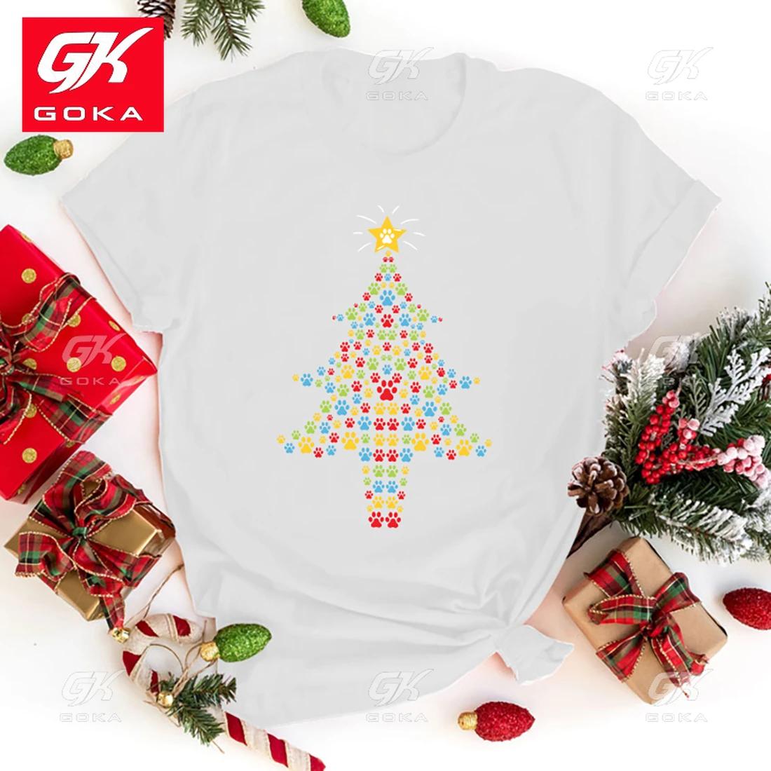 

Cute Fashion Christmas Dog Print Tree Print Cotton T Shirt Unisex Short Sleeve Round Neck Tops Tees Casual Cool Hip Hop T Shirts S