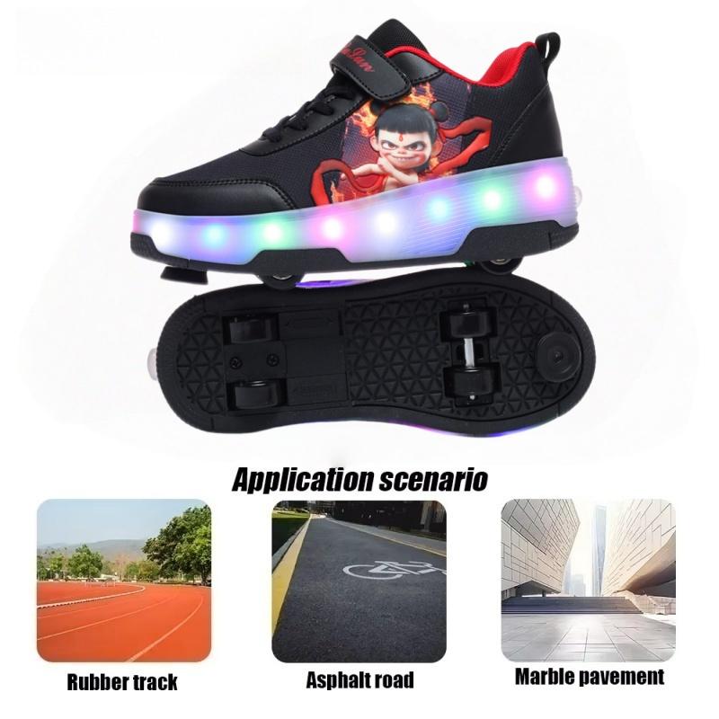 Nezha Spring and summer children's walking shoes Girls retractile walking roller shoes Student girls flash shoes burst shoes