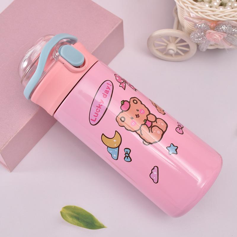 Internet Celebrity High Value Stainless Steel Cartoon Thermos Cup Carrying Ring Portable Outdoor Cup Children Bounce Cover Carter Cup