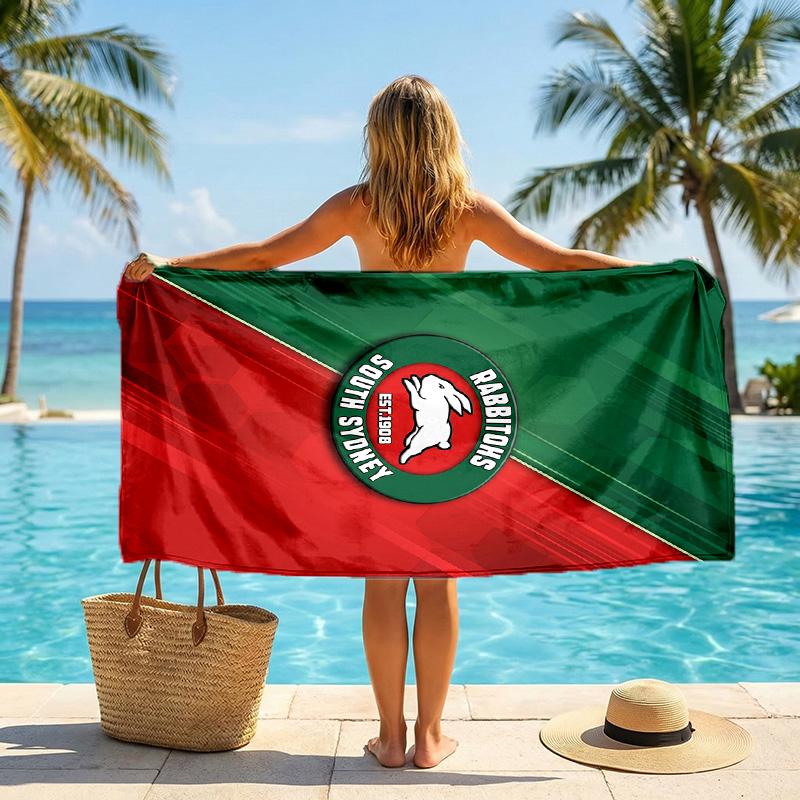 Asciugamano da Spiaggia alla Moda South Sydney Rabbitohs Asciugamano Portatile Morbido Asciugatura Rapida per Nuoto Campeggio Vacanze