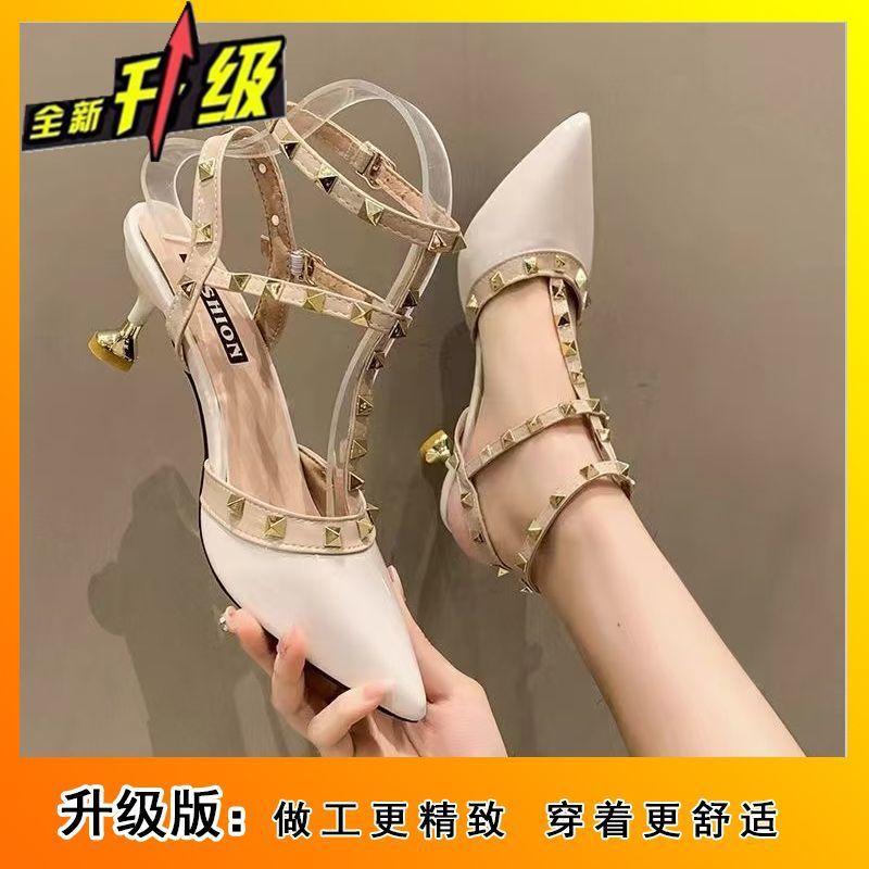 2025 popular high heels women's versatile willow nails single shoes pointed head thick heel bag head sandals thin heel small single shoes women