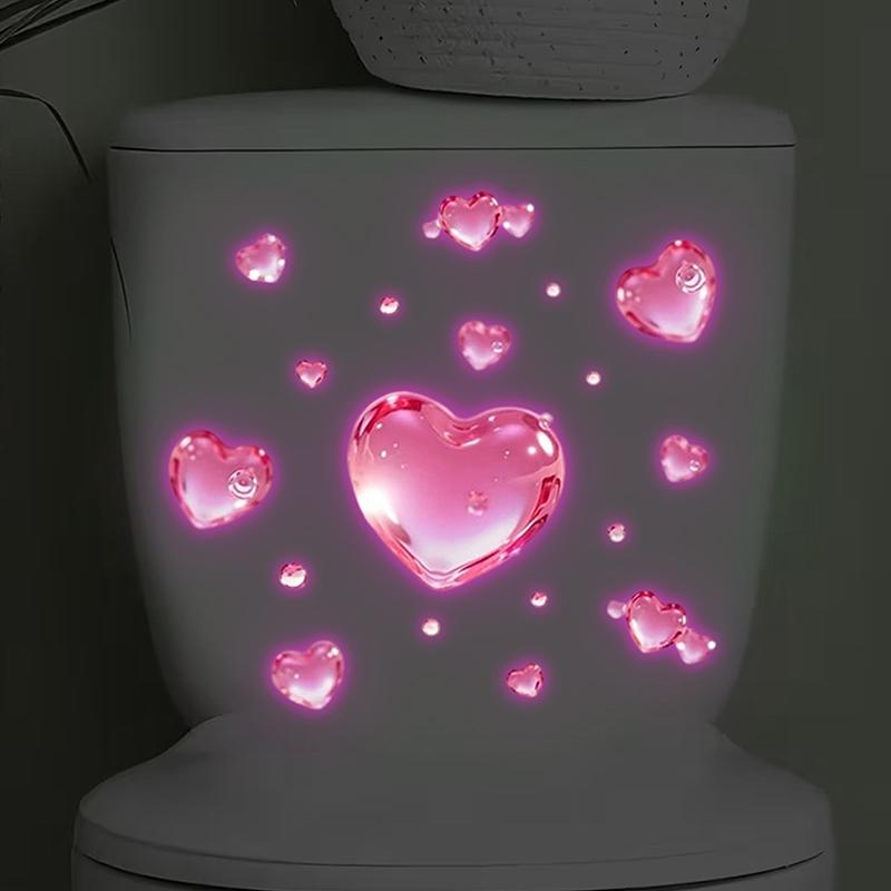 New Home Decor Glow-in-the-Dark Heart-Shaped Glass Stickers Self-Adhesive Removable Decals Wall Sticker Bathroom Sink Stickers