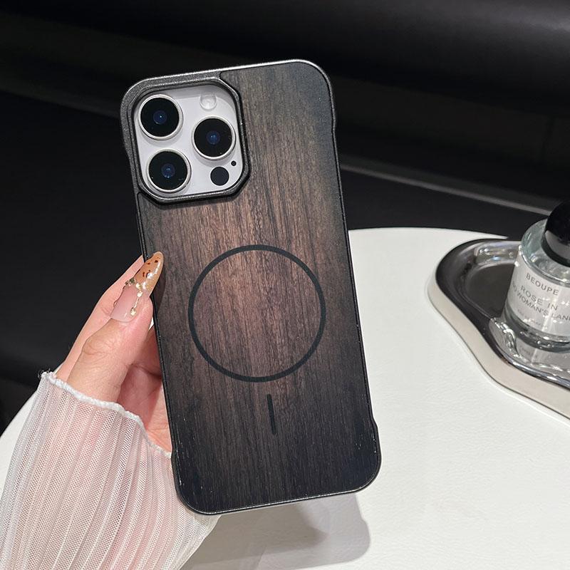 Magsafe Magnetic Luxury Wood Grain Not Border Shockproof Phone Case For iPhone 16 Pro Max 14 12 13 15 Pro Max Bumper Back Cover