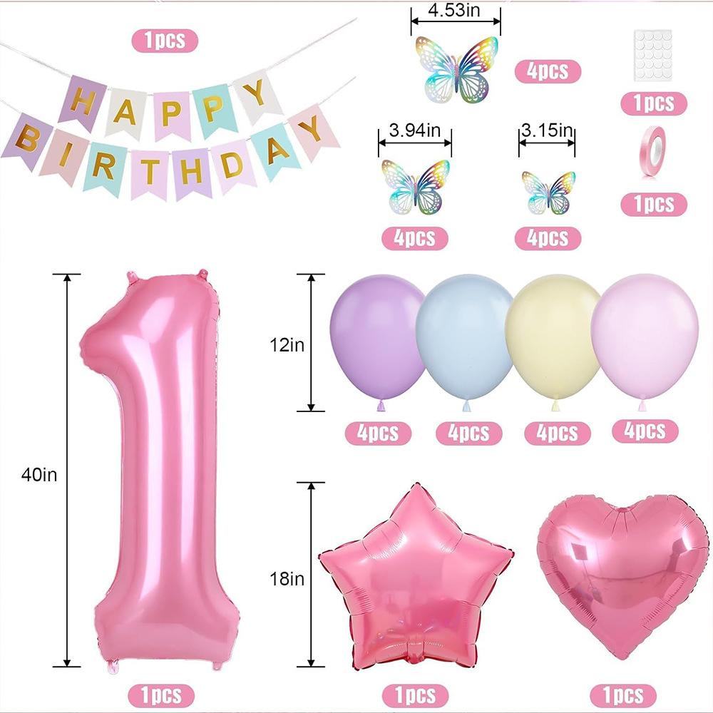 Pearlescent Digital Balloon Star Shaped Aluminum Foil Balloon Set Baby Birthday Party Decoration One Year Decoration Banner