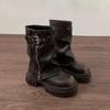 Women's Mid-Calf Boots Fashion Belt Buckle Ladies Shoes Women's Knight Booties Elegant Platform Flats Short Booties Casual Shoes
