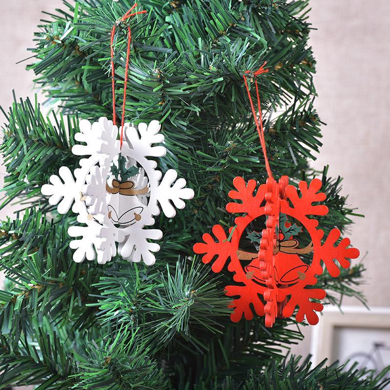Wooden Laser-Cut 3D Snowflake Hanging Ornaments for Christmas Trees