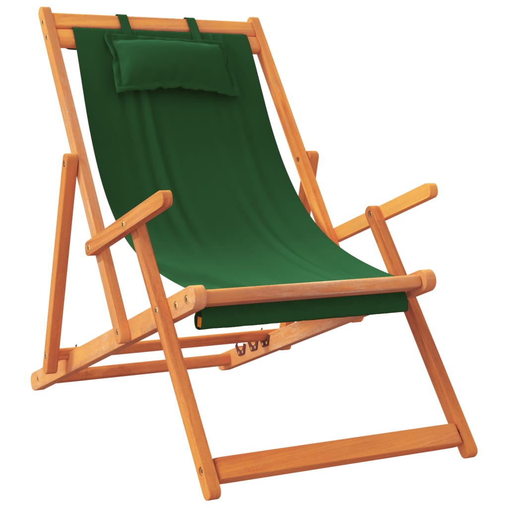 Folding Beach Chairs 2 Pcs Green Fabric