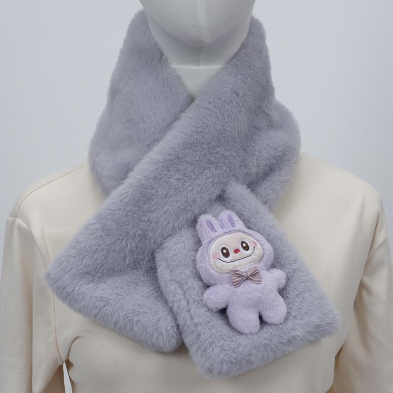 2025 Autumn/Winter Cute Cartoon Plush Scarf: Faux Rabbit Neck Warmer for Girls