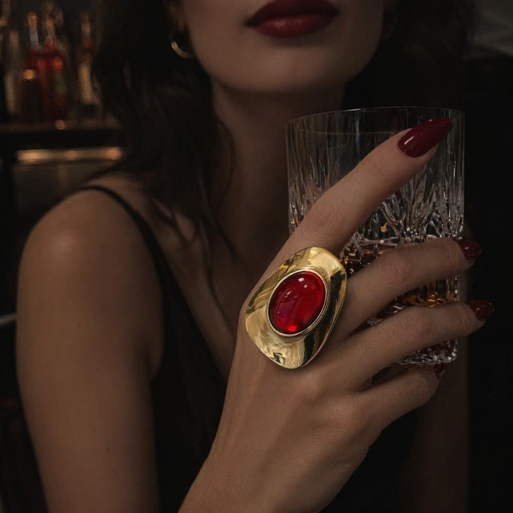 Resin Stones Exaggerated Ring Metal Material Colored Resin Stones Ring Women Jewelry