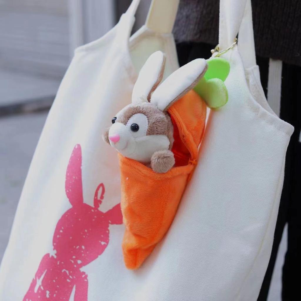 Kawaii Carrot Bunny Stuffed Animal Plush Zip Up Rabbit Hiding in Carrot Keychain Cartoon Animals Plush for Kid Adult Bag Pendant